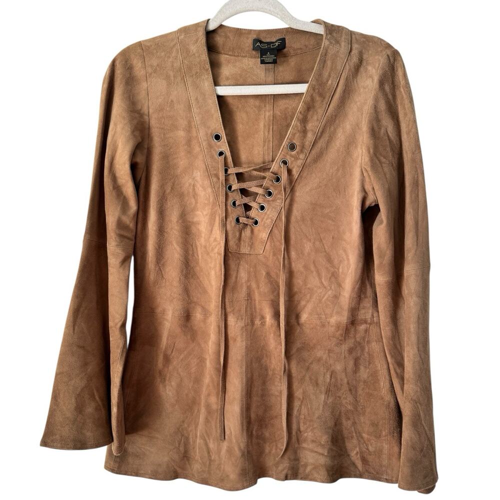 AS By DF Brown 100% Leather Lace Up Bell Top Women’s Size Small